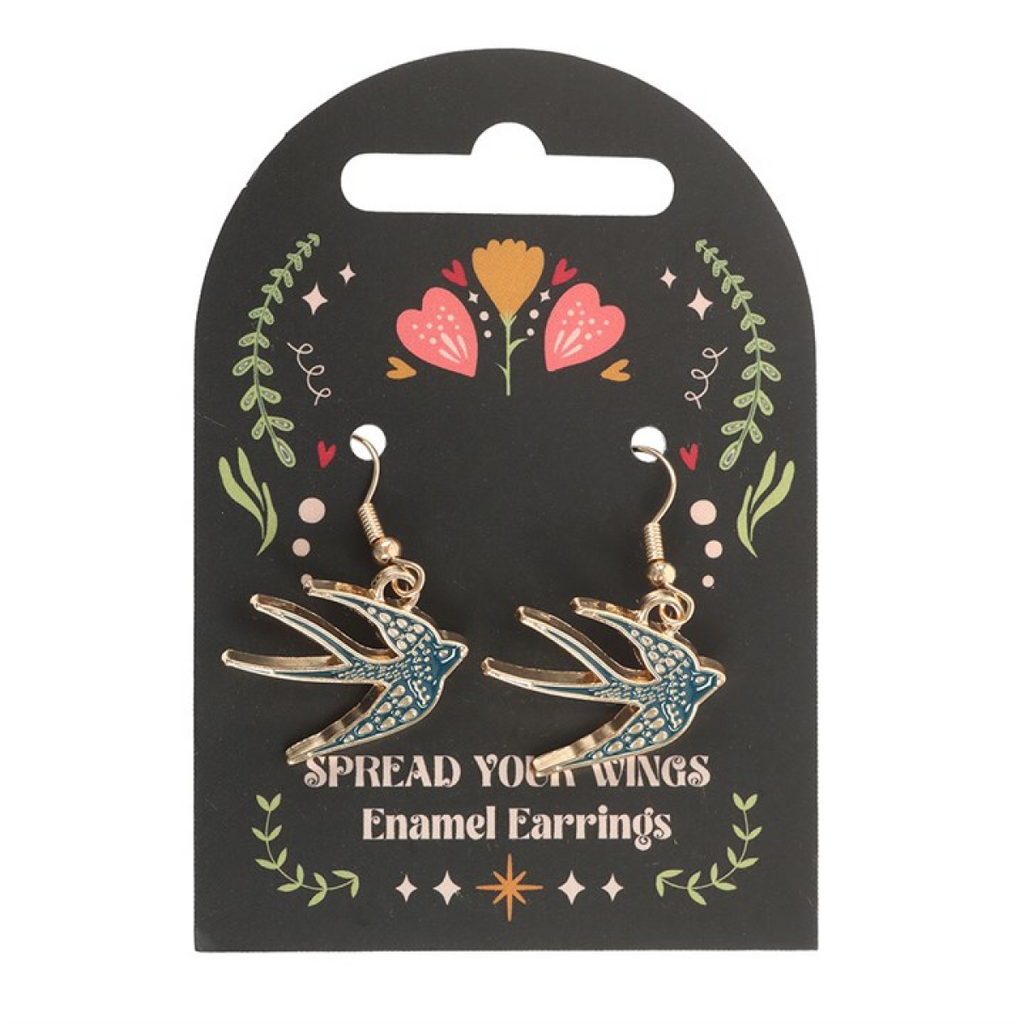 Blue Spread Your Wings Swallow Earrings