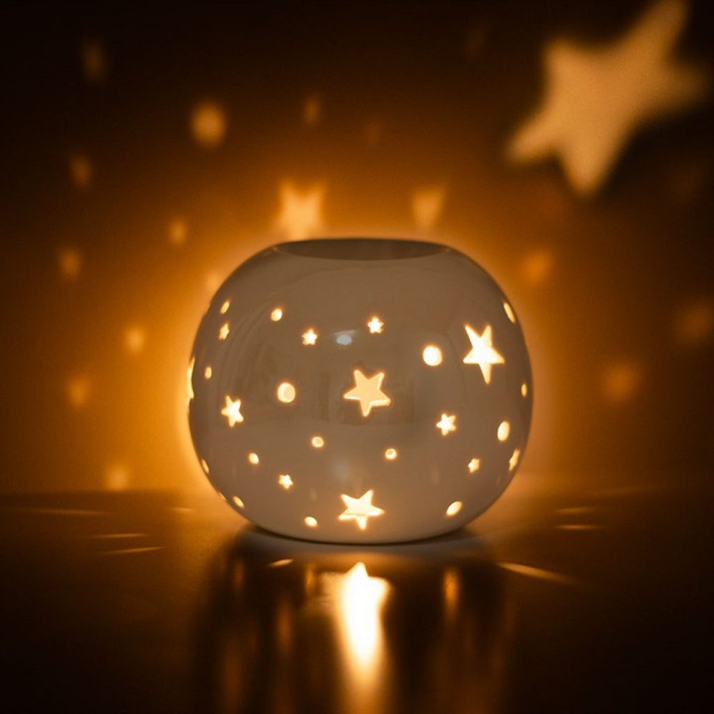 *White Iridescent Star Ceramic Oil Burner and Wax Warmer (12/24)