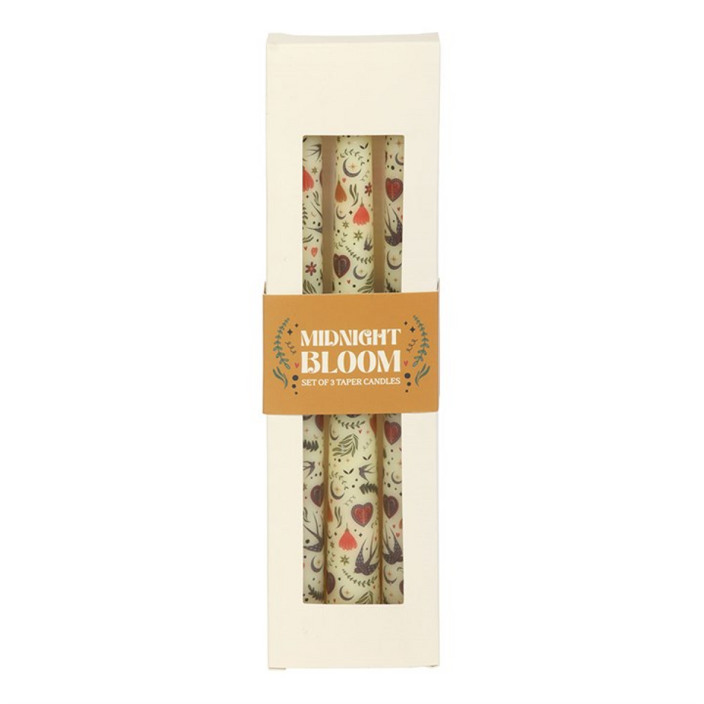 Set of 3 Cream Midnight Bloom Print Taper Candles