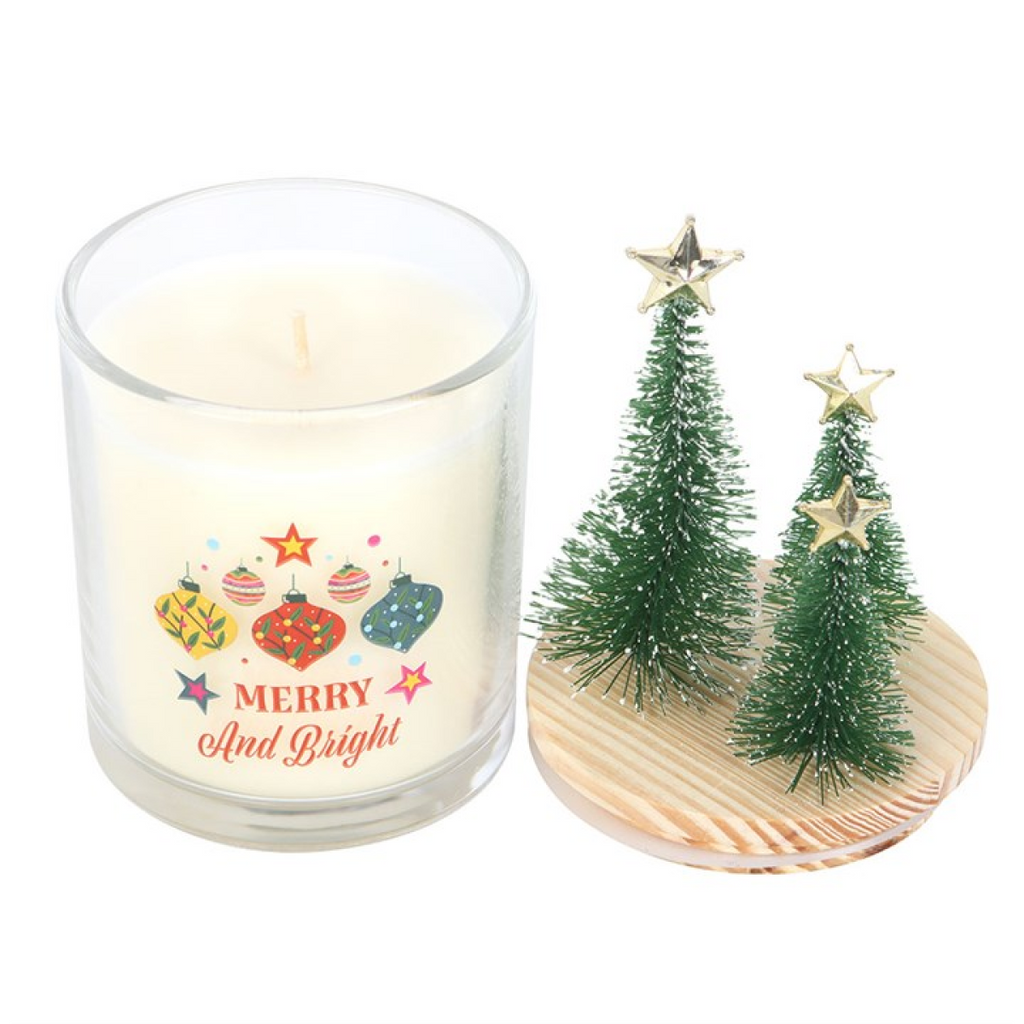 Merry and Bright Bauble Cinnamon & Spice Glass Candle with Tree