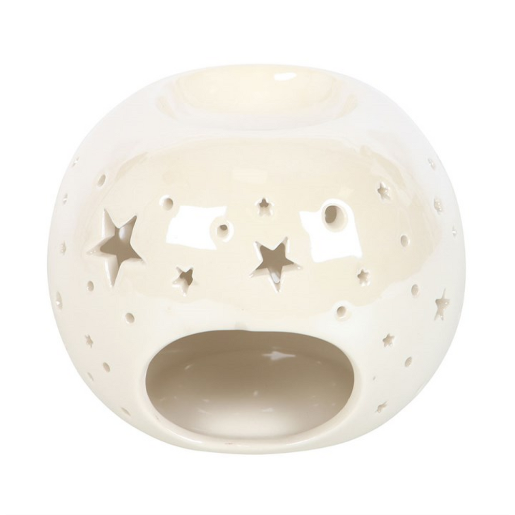 *White Iridescent Star Ceramic Oil Burner and Wax Warmer (12/24)