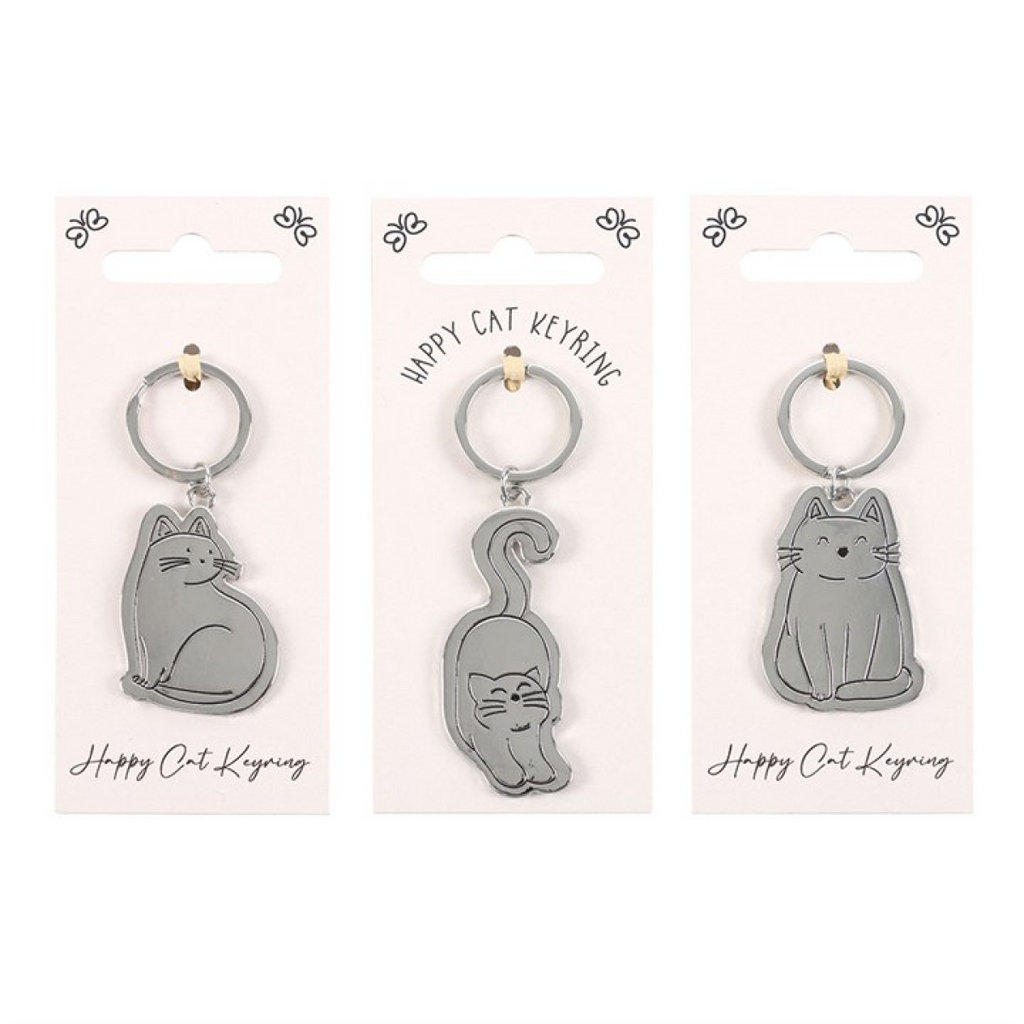 Set of 24 Happy Cat Keyrings on Display