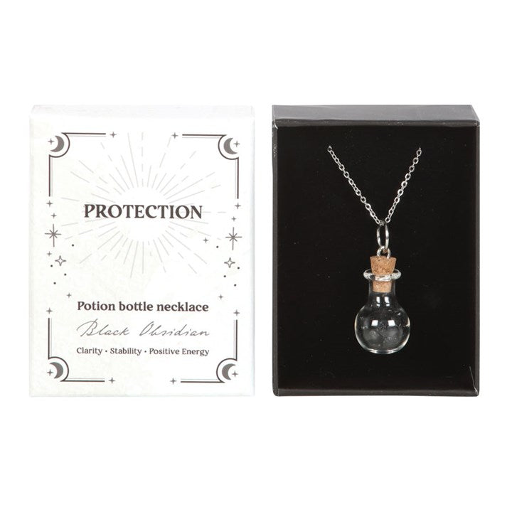 *Protection Potion Black Obsidian Crystal Chip Necklace (12/24)