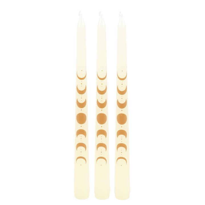Set of 3 Off White Moon Phases Taper Dinner Candles