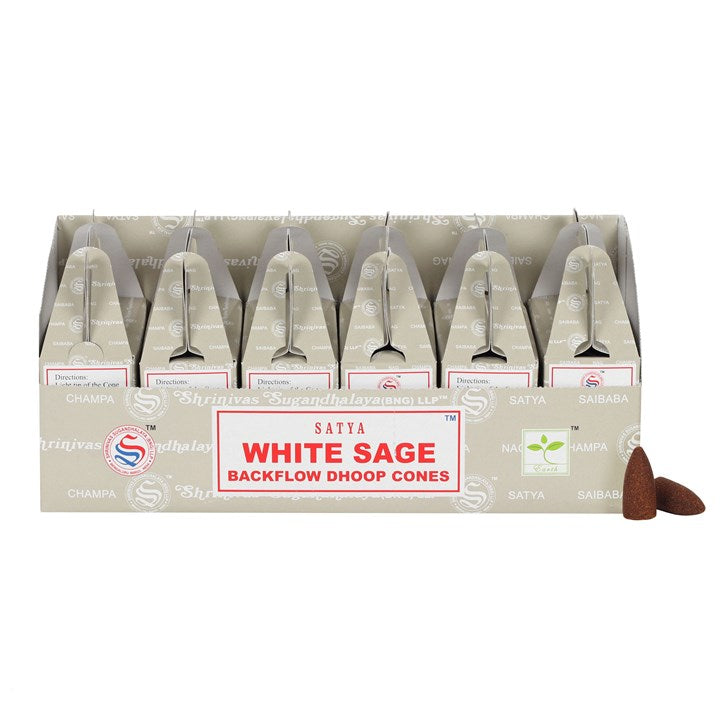 Set of 6 White Sage Backflow Dhoop Cones by Satya (6/30)