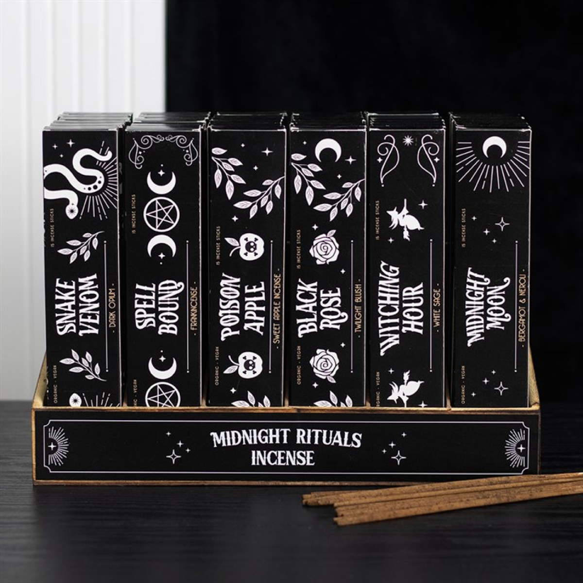 Set of 36 Midnight Rituals Incense Sticks in Display